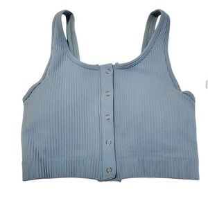 Yogalicious Ribbed Seamless Broadway Snap Front Bra Tank Top Blue S
